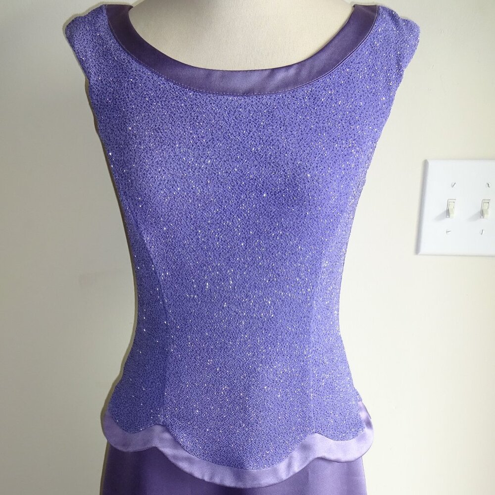 Vintage Womens Purple Patra Sleeveless Dress 6 Peplum Sparkly Top Satin Skirt